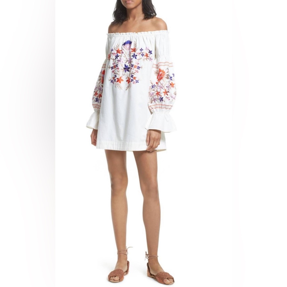 Free people Fleur Du Jour Cotton Embroidered Mini dress Retail $148